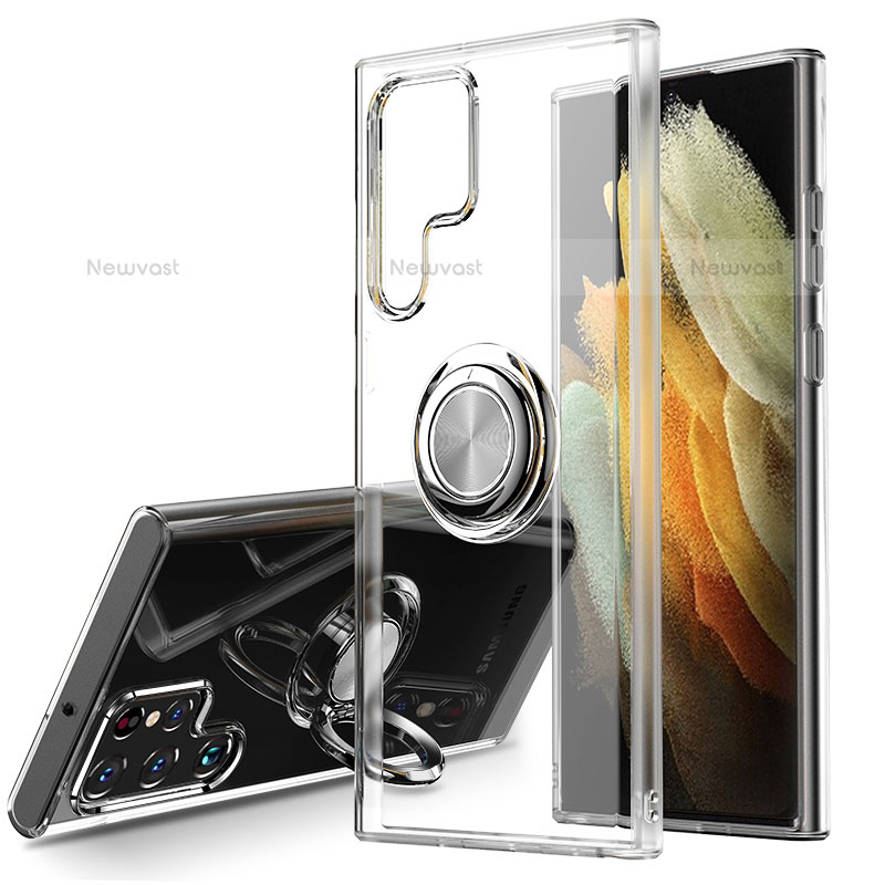 Ultra-thin Transparent TPU Soft Case Cover with Magnetic Finger Ring Stand S04 for Samsung Galaxy S23 Ultra 5G