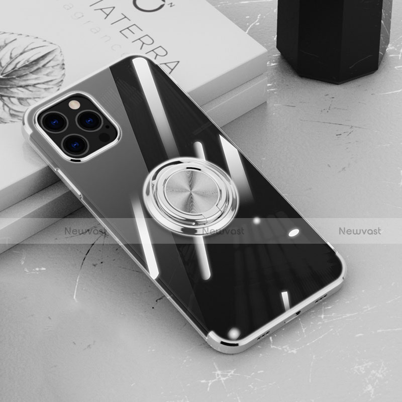 Ultra-thin Transparent TPU Soft Case Cover with Magnetic Finger Ring Stand Z02 for Apple iPhone 14 Pro Max