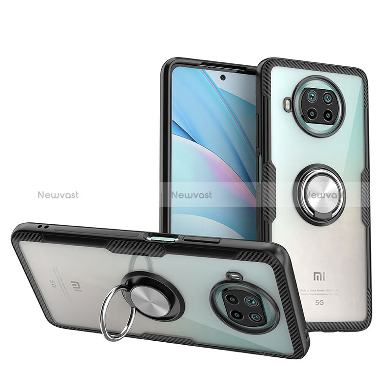 Ultra-thin Transparent TPU Soft Case Cover with Magnetic Finger Ring Stand ZL1 for Xiaomi Mi 10i 5G Silver and Black