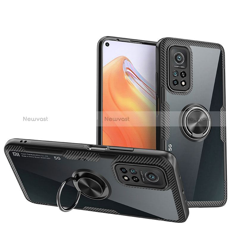 Ultra-thin Transparent TPU Soft Case Cover with Magnetic Finger Ring Stand ZL1 for Xiaomi Mi 10T Pro 5G Black