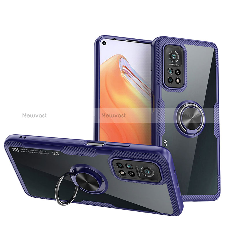 Ultra-thin Transparent TPU Soft Case Cover with Magnetic Finger Ring Stand ZL1 for Xiaomi Mi 10T Pro 5G Blue
