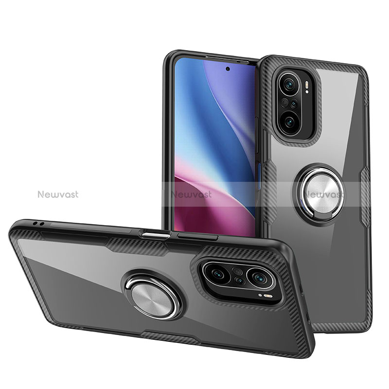Ultra-thin Transparent TPU Soft Case Cover with Magnetic Finger Ring Stand ZL1 for Xiaomi Mi 11X Pro 5G Silver and Black
