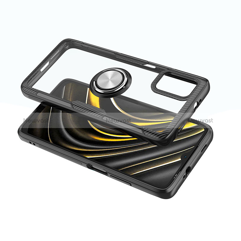 Ultra-thin Transparent TPU Soft Case Cover with Magnetic Finger Ring Stand ZL1 for Xiaomi Poco M3