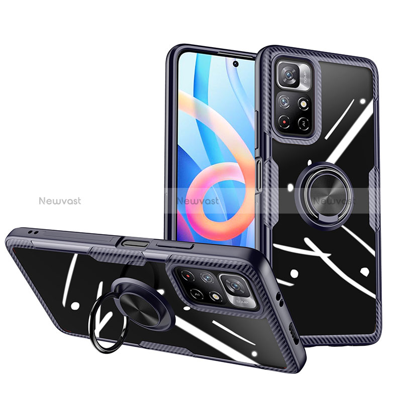 Ultra-thin Transparent TPU Soft Case Cover with Magnetic Finger Ring Stand ZL1 for Xiaomi Poco M4 Pro 5G