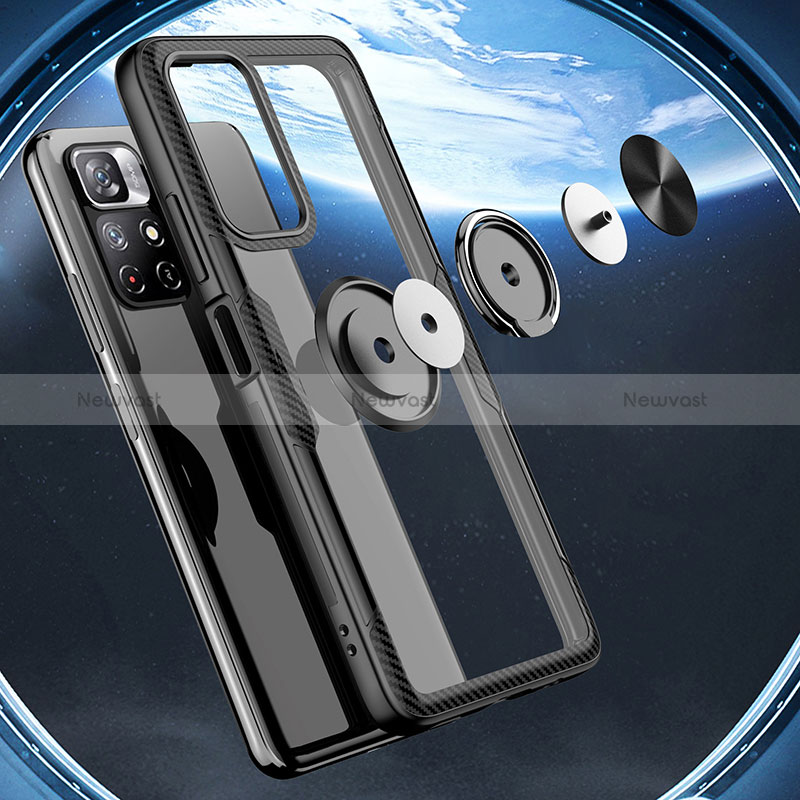 Ultra-thin Transparent TPU Soft Case Cover with Magnetic Finger Ring Stand ZL1 for Xiaomi Poco M4 Pro 5G