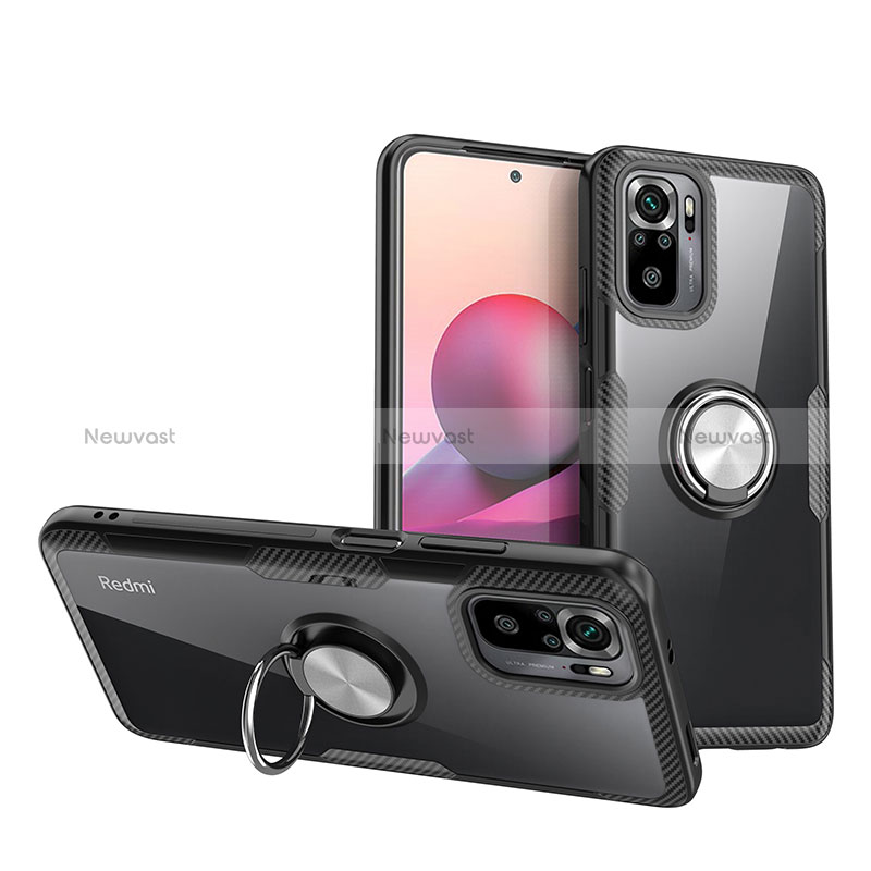Ultra-thin Transparent TPU Soft Case Cover with Magnetic Finger Ring Stand ZL1 for Xiaomi Poco M5S Silver and Black
