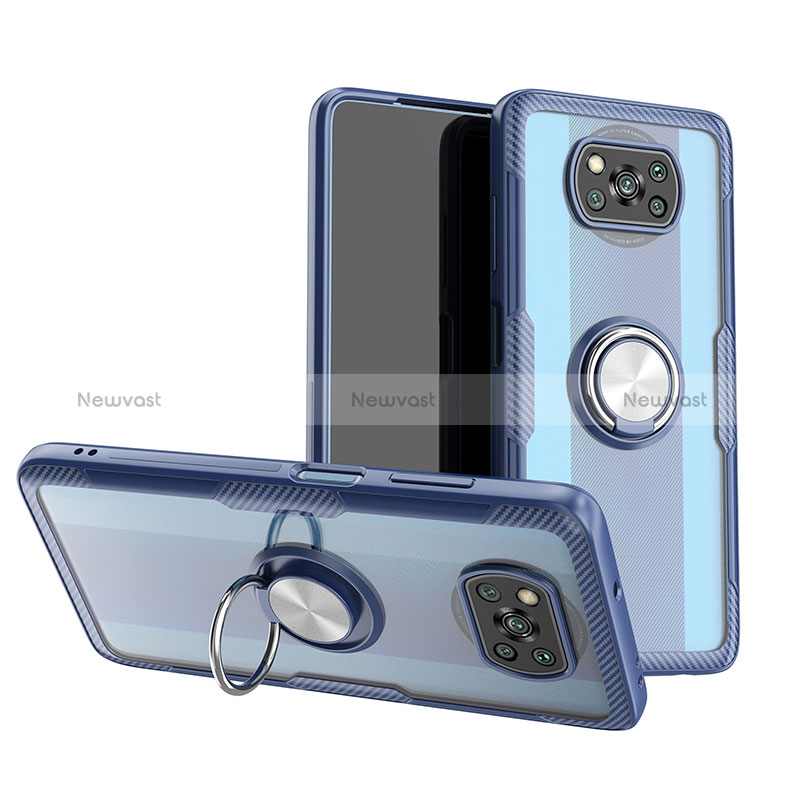 Ultra-thin Transparent TPU Soft Case Cover with Magnetic Finger Ring Stand ZL1 for Xiaomi Poco X3 NFC