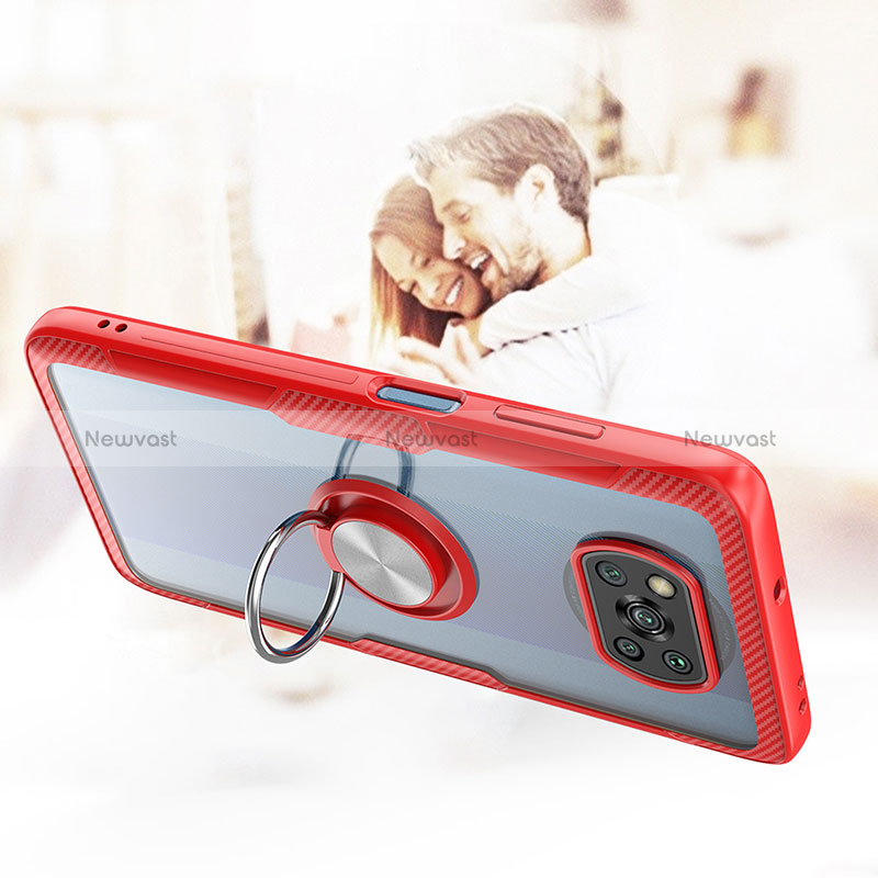 Ultra-thin Transparent TPU Soft Case Cover with Magnetic Finger Ring Stand ZL1 for Xiaomi Poco X3 NFC