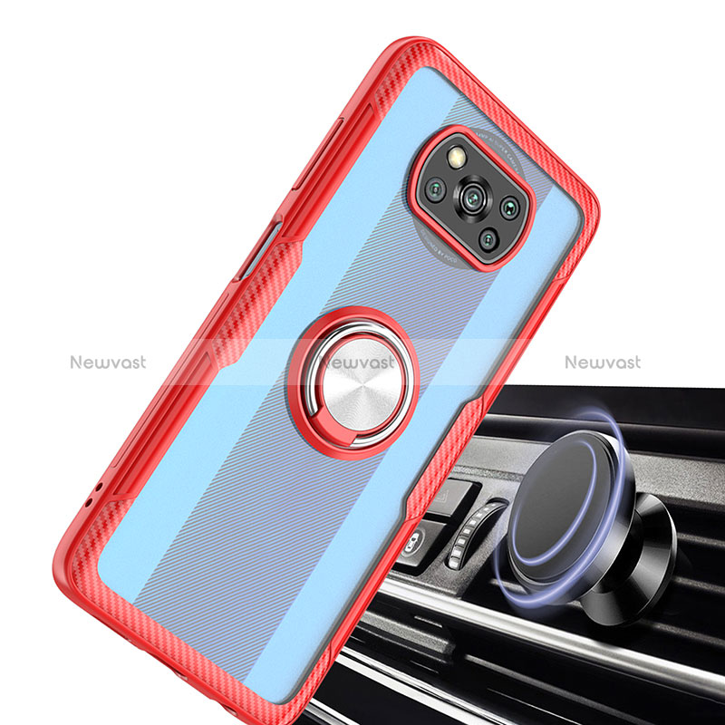 Ultra-thin Transparent TPU Soft Case Cover with Magnetic Finger Ring Stand ZL1 for Xiaomi Poco X3 NFC