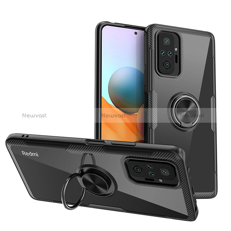 Ultra-thin Transparent TPU Soft Case Cover with Magnetic Finger Ring Stand ZL1 for Xiaomi Redmi Note 10 Pro 4G
