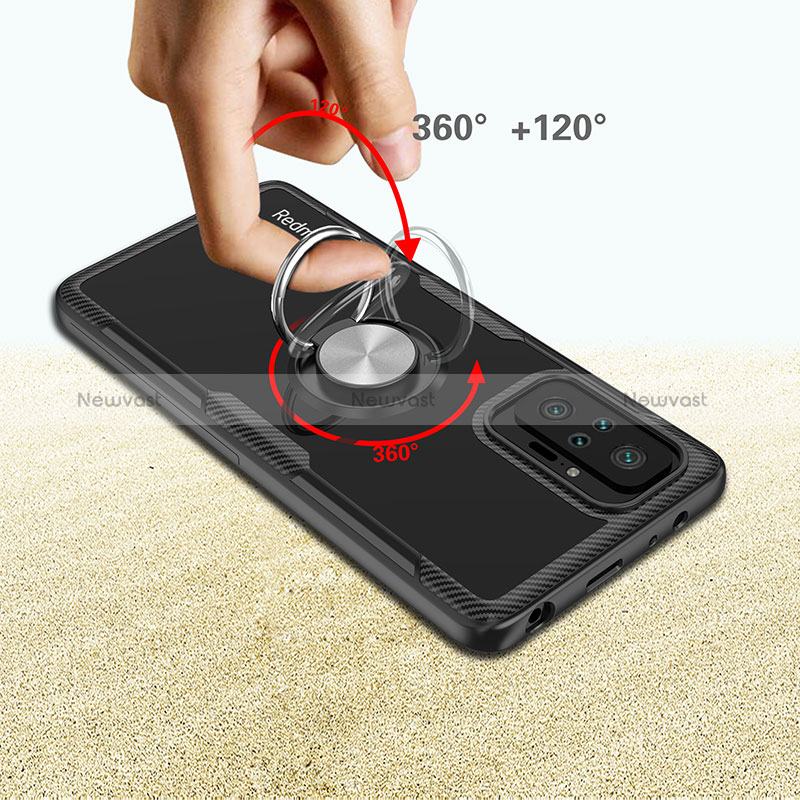 Ultra-thin Transparent TPU Soft Case Cover with Magnetic Finger Ring Stand ZL1 for Xiaomi Redmi Note 10 Pro 4G