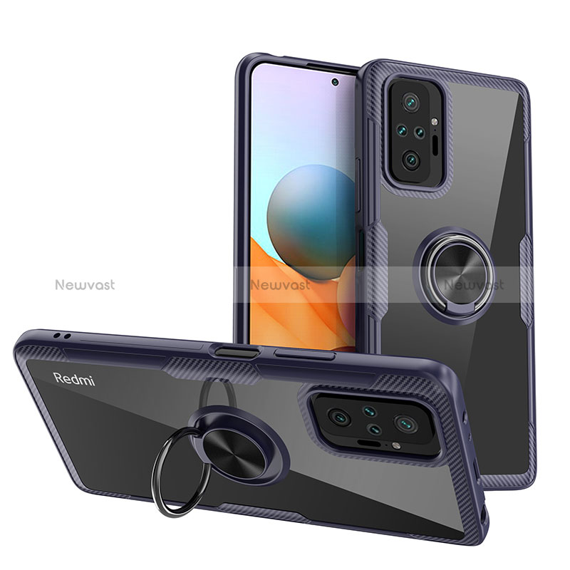 Ultra-thin Transparent TPU Soft Case Cover with Magnetic Finger Ring Stand ZL1 for Xiaomi Redmi Note 10 Pro 4G Blue