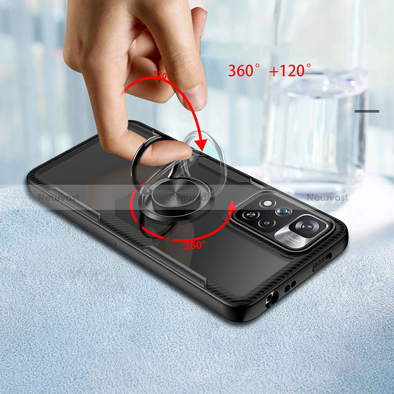 Ultra-thin Transparent TPU Soft Case Cover with Magnetic Finger Ring Stand ZL1 for Xiaomi Redmi Note 11 Pro+ Plus 5G