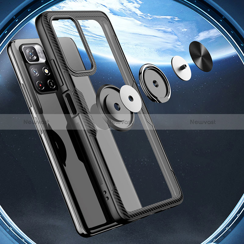 Ultra-thin Transparent TPU Soft Case Cover with Magnetic Finger Ring Stand ZL1 for Xiaomi Redmi Note 11S 5G