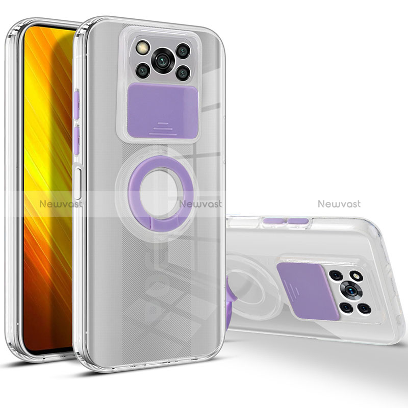 Ultra-thin Transparent TPU Soft Case Cover with Stand for Xiaomi Poco X3 Pro Purple