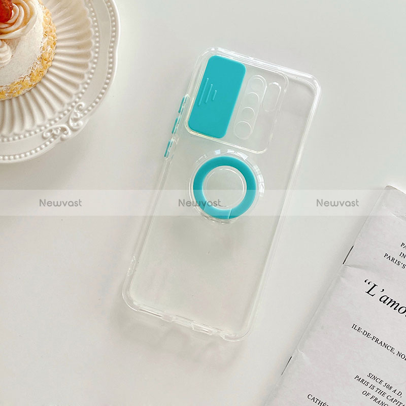 Ultra-thin Transparent TPU Soft Case Cover with Stand for Xiaomi Redmi 9 Prime India Blue