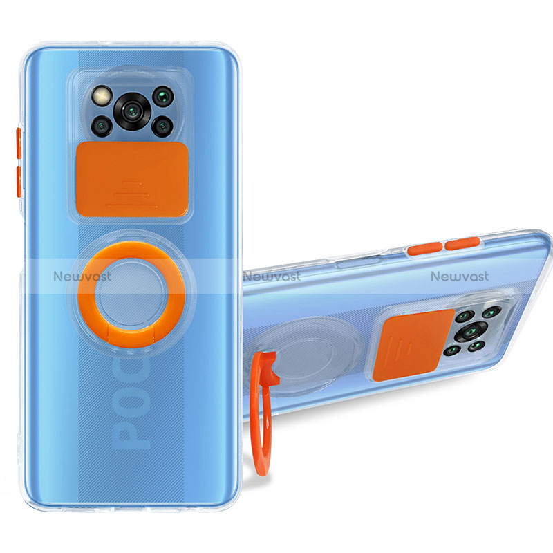 Ultra-thin Transparent TPU Soft Case Cover with Stand MJ1 for Xiaomi Poco X3 Pro Orange