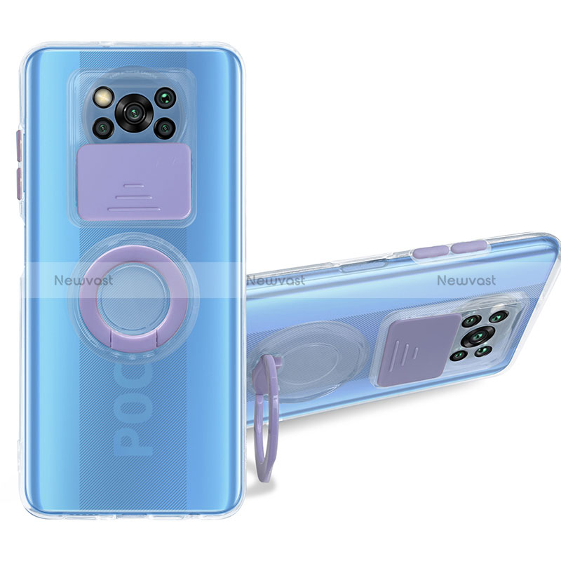 Ultra-thin Transparent TPU Soft Case Cover with Stand MJ1 for Xiaomi Poco X3 Pro Purple