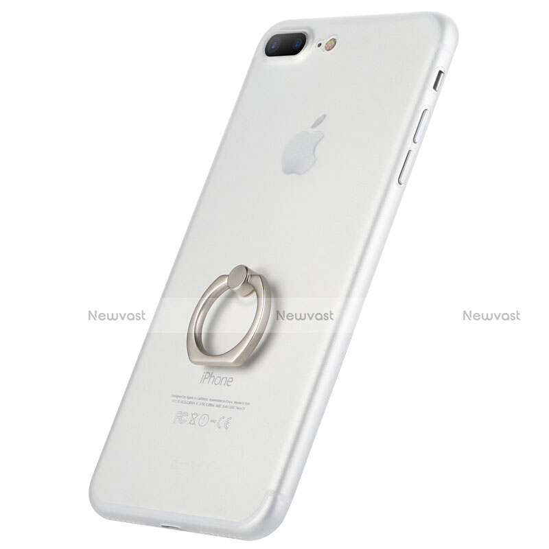 Ultra-thin Transparent TPU Soft Case with Finger Ring Stand for Apple iPhone 8 Plus White