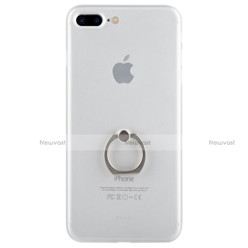 Ultra-thin Transparent TPU Soft Case with Finger Ring Stand for Apple iPhone 8 Plus White