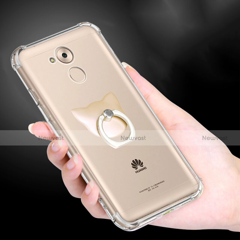 Ultra-thin Transparent TPU Soft Case with Finger Ring Stand for Huawei Enjoy 6S Clear