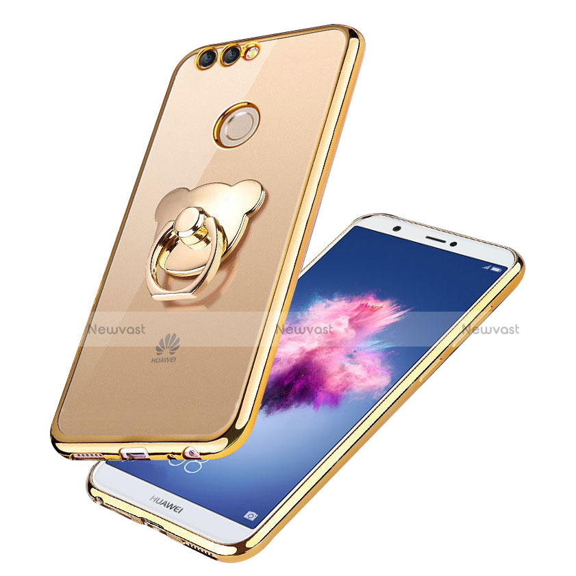 Ultra-thin Transparent TPU Soft Case with Finger Ring Stand for Huawei Enjoy 8 Plus Gold