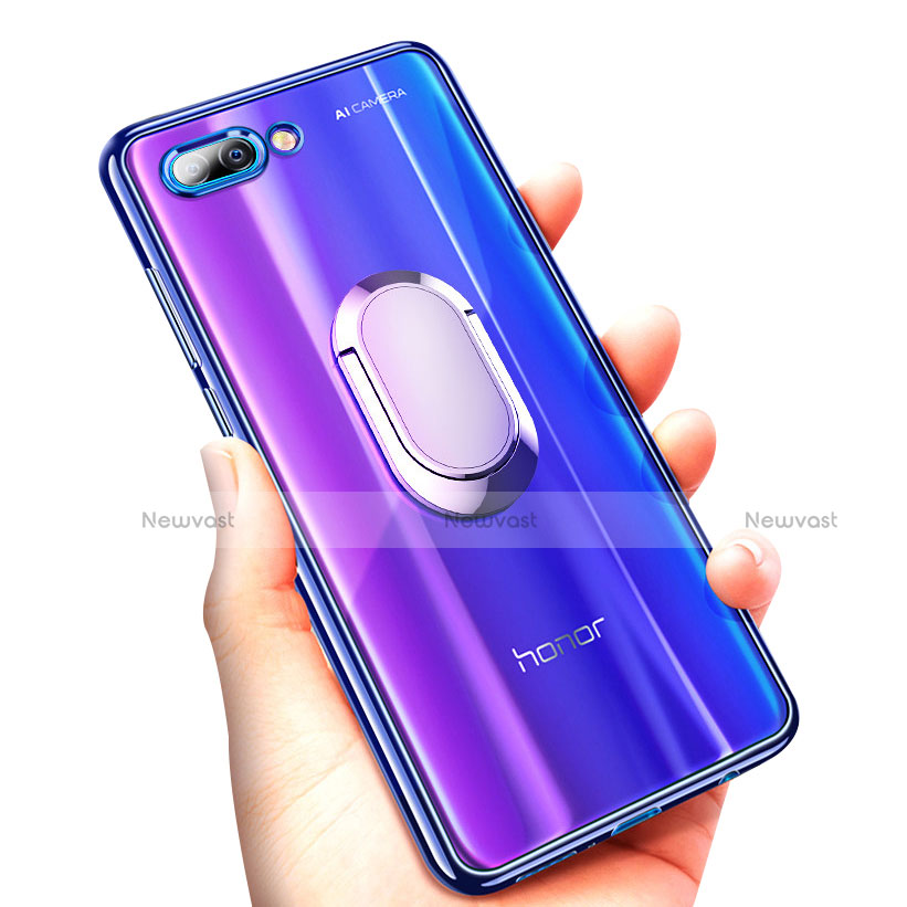Ultra-thin Transparent TPU Soft Case with Finger Ring Stand for Huawei Honor 10 Blue