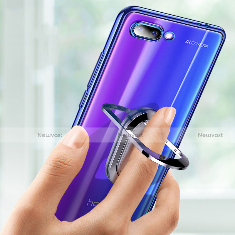 Ultra-thin Transparent TPU Soft Case with Finger Ring Stand for Huawei Honor 10 Blue