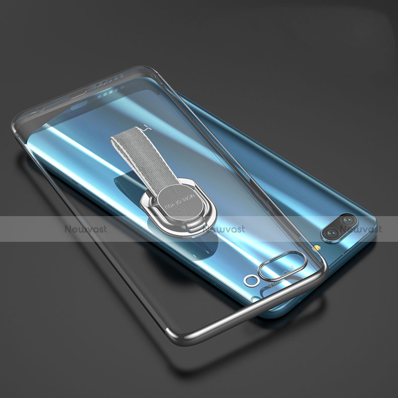 Ultra-thin Transparent TPU Soft Case with Finger Ring Stand for Huawei Honor 10 Gray