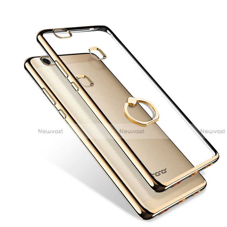 Ultra-thin Transparent TPU Soft Case with Finger Ring Stand for Huawei Honor V8 Max Gold