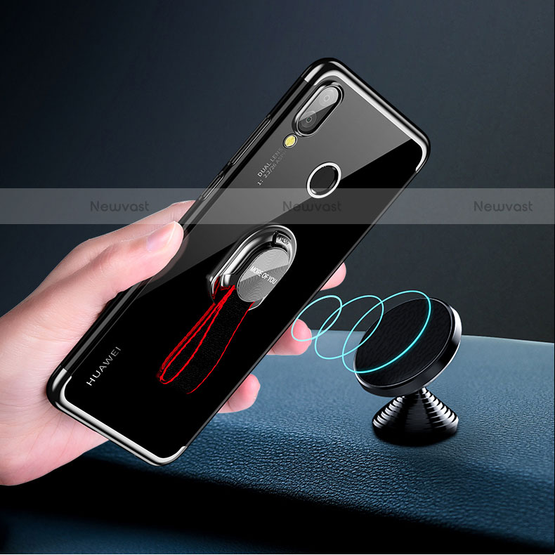Ultra-thin Transparent TPU Soft Case with Finger Ring Stand for Huawei Nova 3e Black
