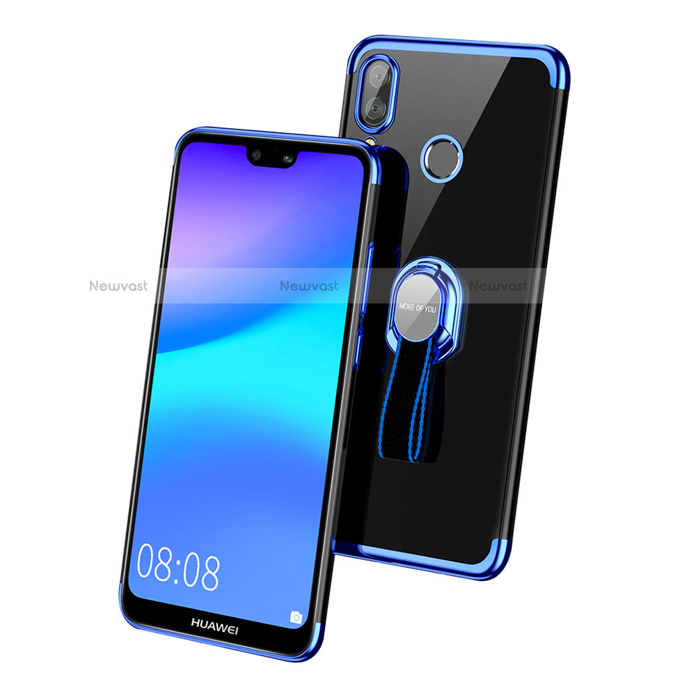 Ultra-thin Transparent TPU Soft Case with Finger Ring Stand for Huawei Nova 3e Blue