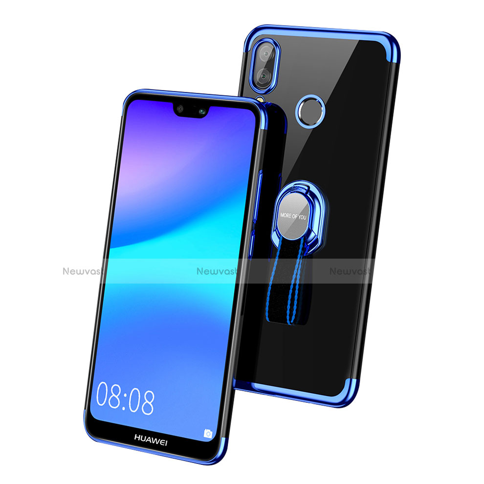 Ultra-thin Transparent TPU Soft Case with Finger Ring Stand for Huawei P20 Lite Blue