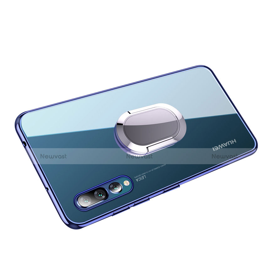 Ultra-thin Transparent TPU Soft Case with Finger Ring Stand for Huawei P20 Pro Blue