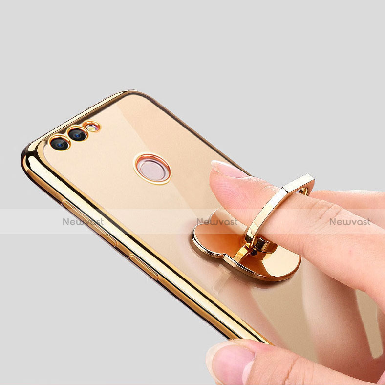 Ultra-thin Transparent TPU Soft Case with Finger Ring Stand for Huawei Y9 (2018) Gold