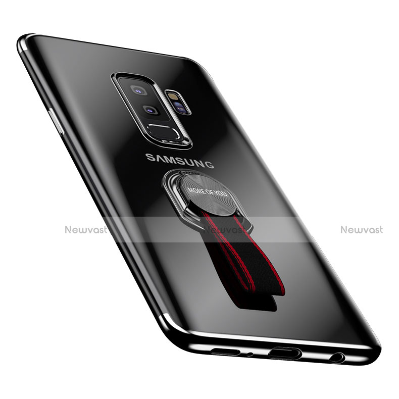 Ultra-thin Transparent TPU Soft Case with Finger Ring Stand for Samsung Galaxy S9 Plus Black