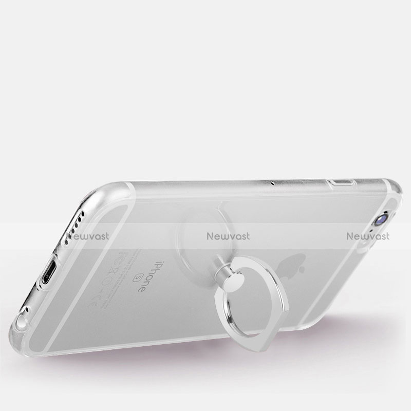 Ultra-thin Transparent TPU Soft Case with Finger Ring Stand S01 for Apple iPhone 6S Silver