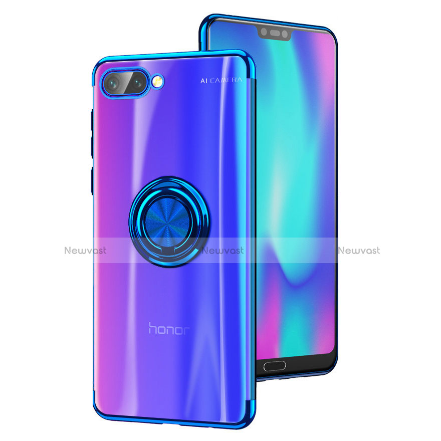 Ultra-thin Transparent TPU Soft Case with Finger Ring Stand S01 for Huawei Honor 10 Blue