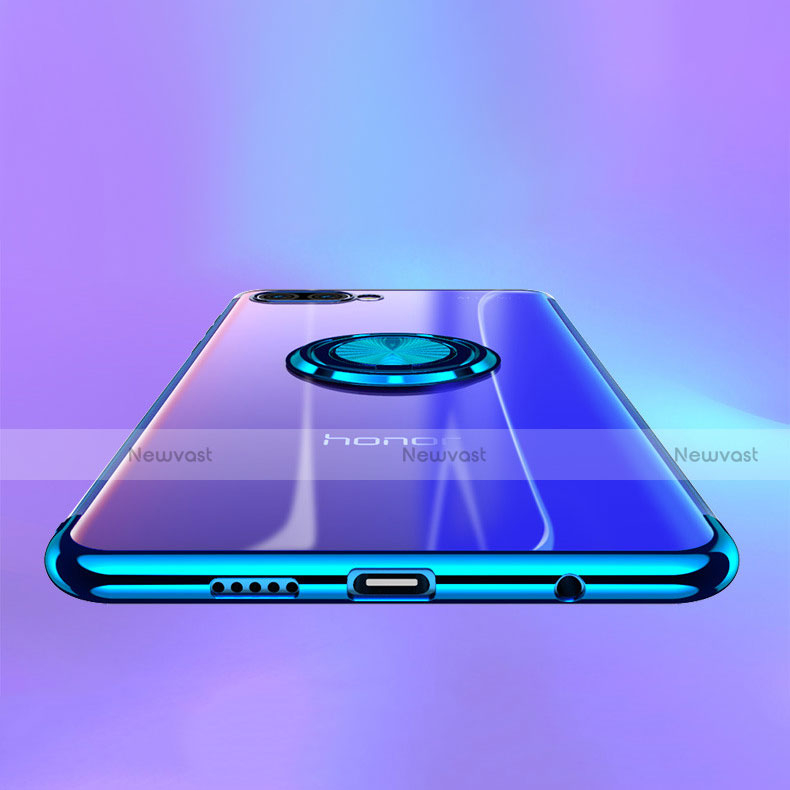 Ultra-thin Transparent TPU Soft Case with Finger Ring Stand S01 for Huawei Honor 10 Blue