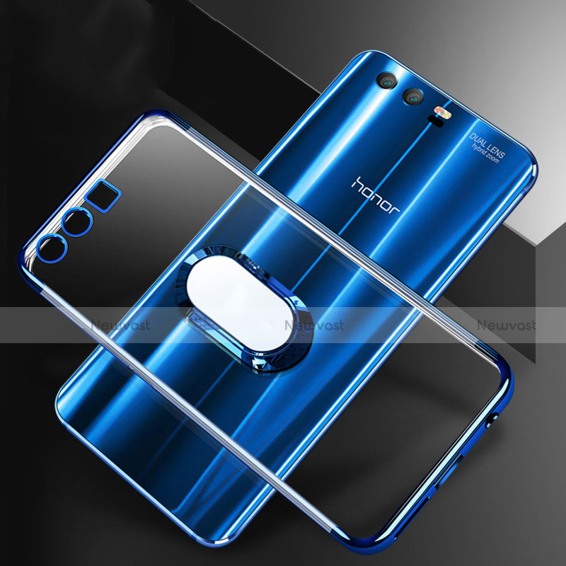 Ultra-thin Transparent TPU Soft Case with Finger Ring Stand S01 for Huawei Honor 9 Premium