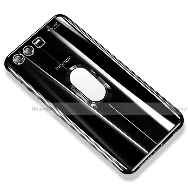 Ultra-thin Transparent TPU Soft Case with Finger Ring Stand S01 for Huawei Honor 9 Premium Black