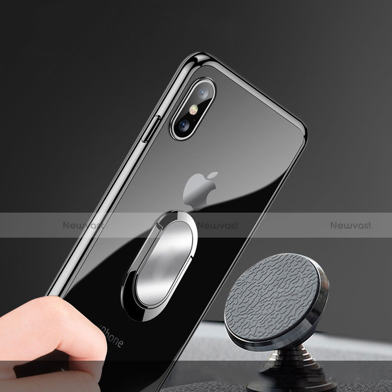 Ultra-thin Transparent TPU Soft Case with Finger Ring Stand T01 for Apple iPhone Xs Black