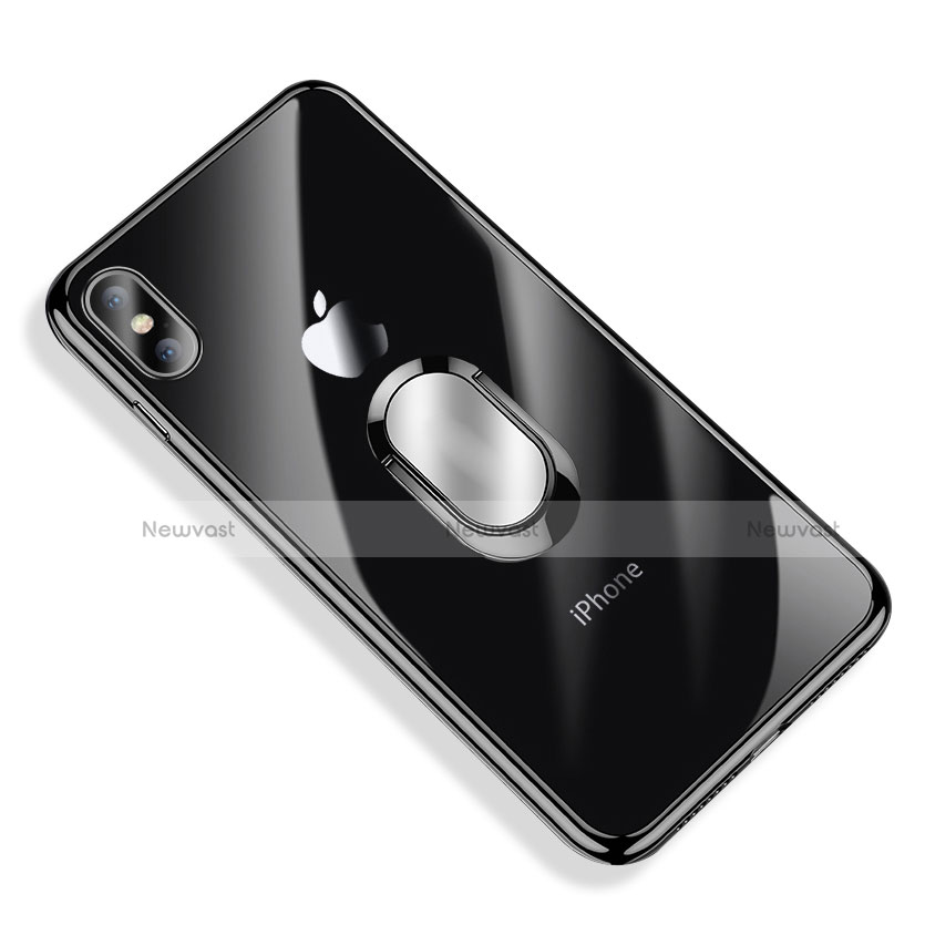 Ultra-thin Transparent TPU Soft Case with Finger Ring Stand T01 for Apple iPhone Xs Max Black