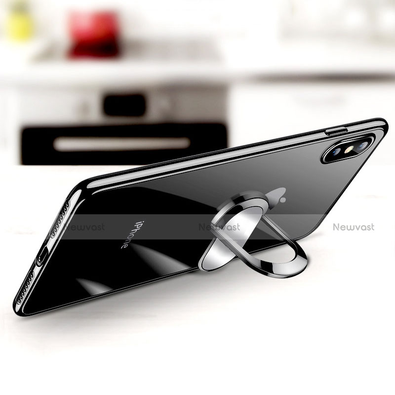 Ultra-thin Transparent TPU Soft Case with Finger Ring Stand T01 for Apple iPhone Xs Max Black