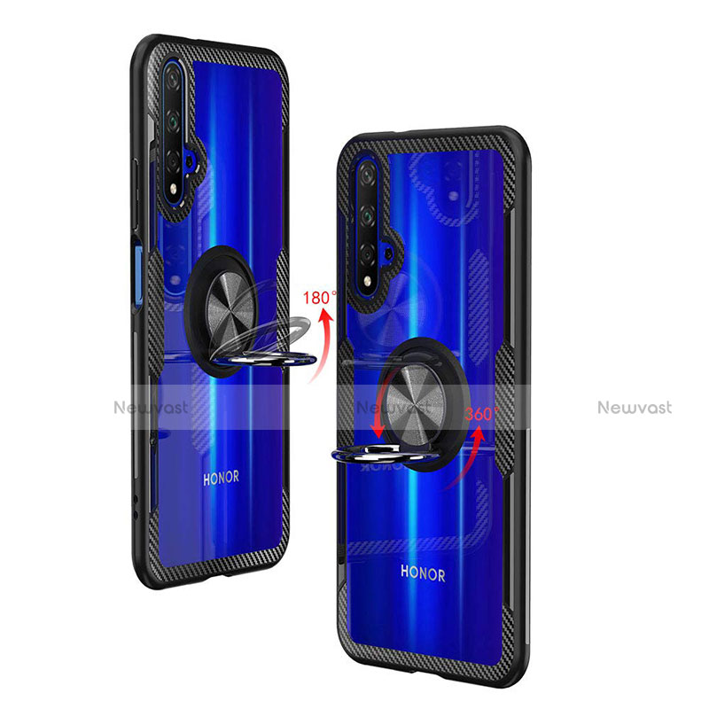 Ultra-thin Transparent TPU Soft Case with Finger Ring Stand T01 for Huawei Honor 20 Blue
