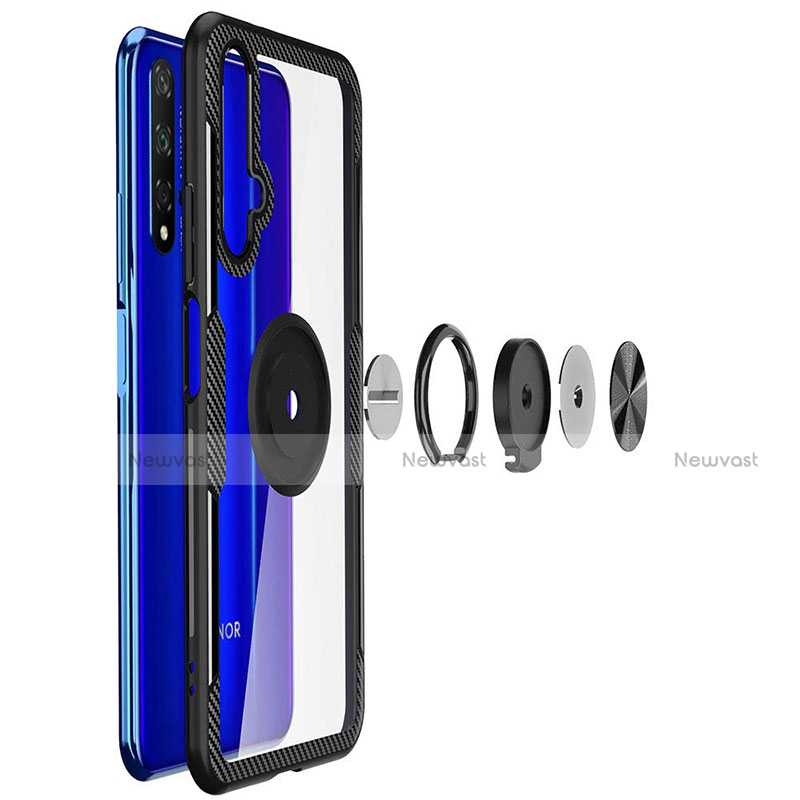 Ultra-thin Transparent TPU Soft Case with Finger Ring Stand T01 for Huawei Honor 20 Blue