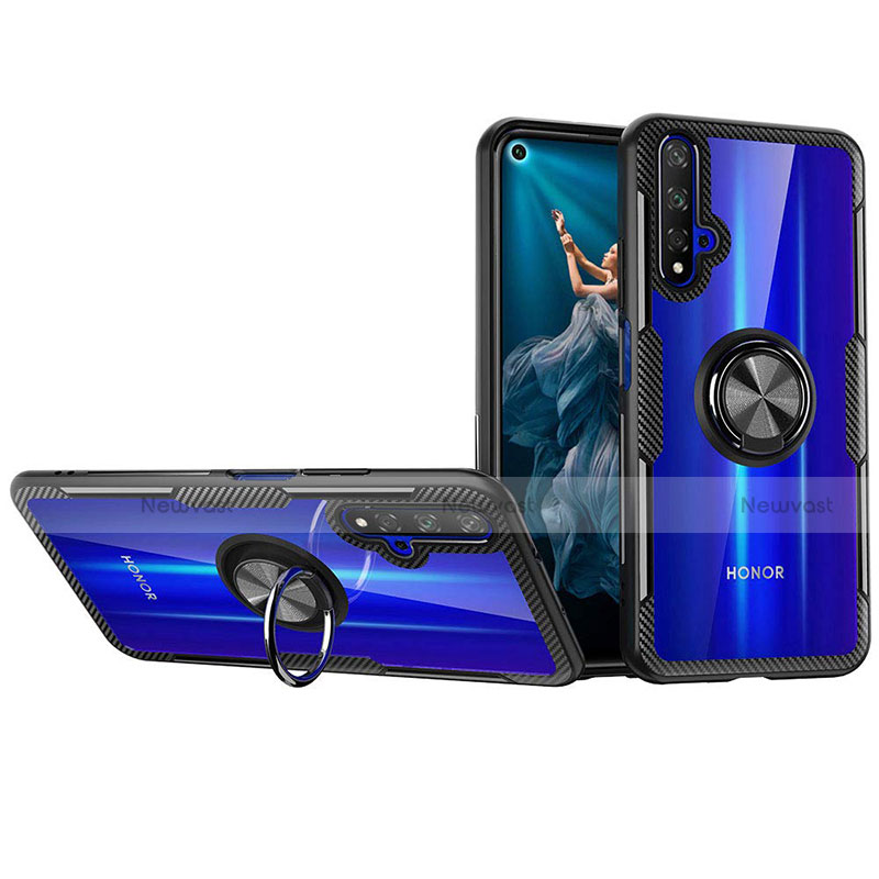 Ultra-thin Transparent TPU Soft Case with Finger Ring Stand T01 for Huawei Honor 20S Blue