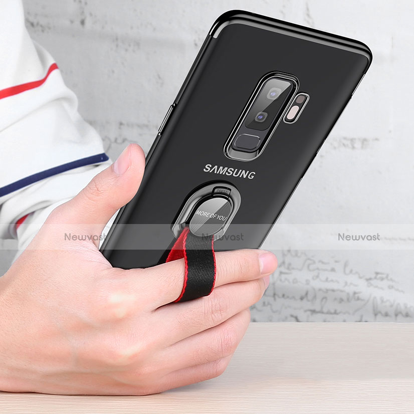 Ultra-thin Transparent TPU Soft Case with Finger Ring Stand T01 for Samsung Galaxy S9 Plus Clear