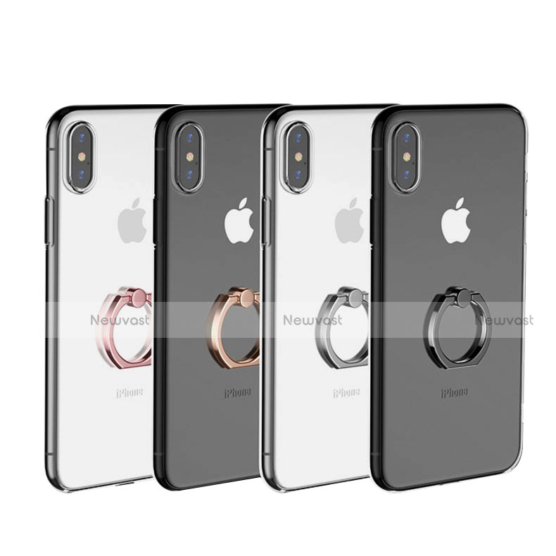 Ultra-thin Transparent TPU Soft Case with Finger Ring Stand V01 for Apple iPhone X