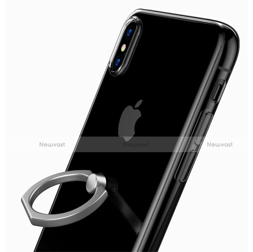 Ultra-thin Transparent TPU Soft Case with Finger Ring Stand V01 for Apple iPhone X